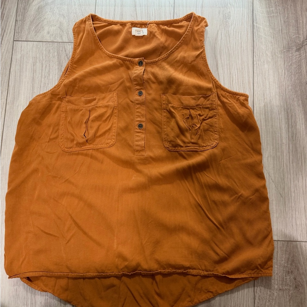 Orange Sleeveless Button-Up Top